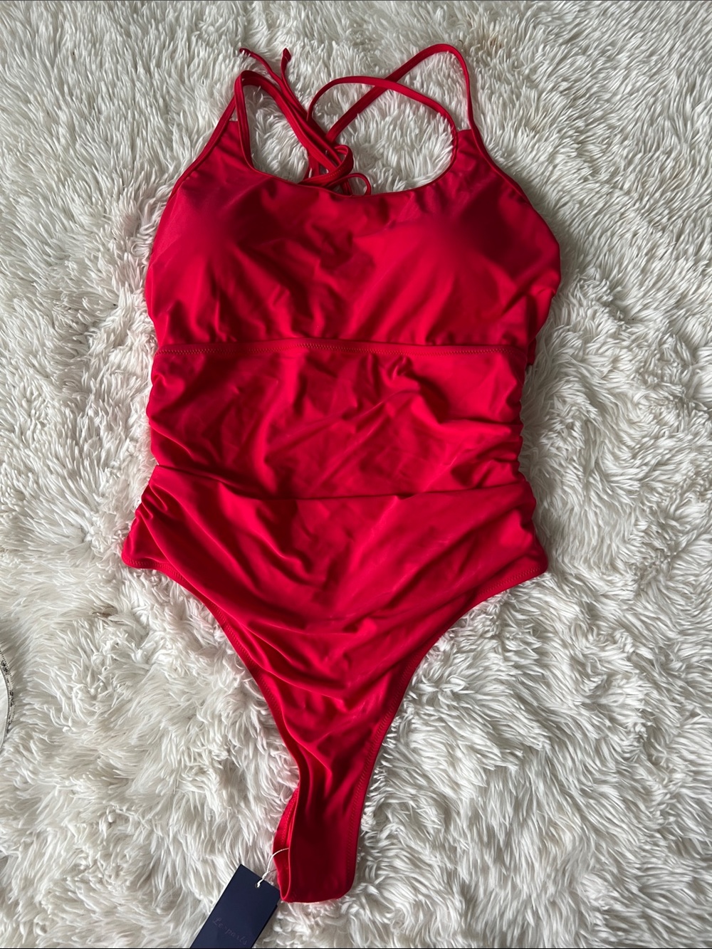 Leoparts red sexy cheeky dramatic tie vibrant one piece bathing suit, size XL➕
